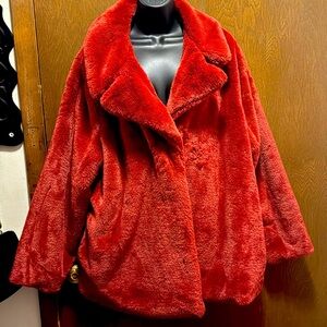 Burgundy, the color of the season! Faux fur coat.